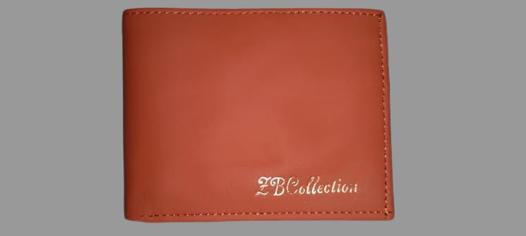 Brown leather wallet with 'ZB Collection' branding on a white background