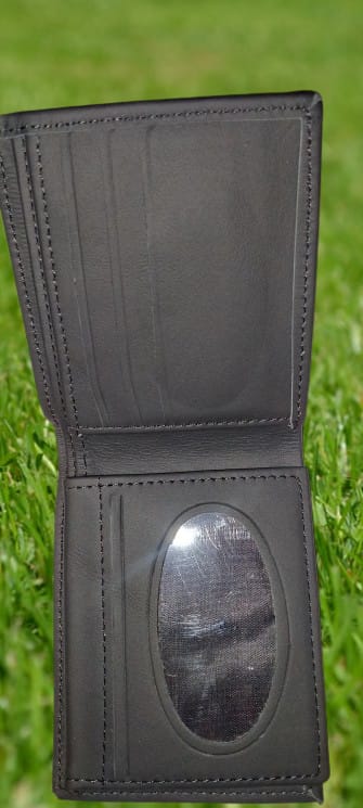 Black Leather Bifold Wallet with ID Window